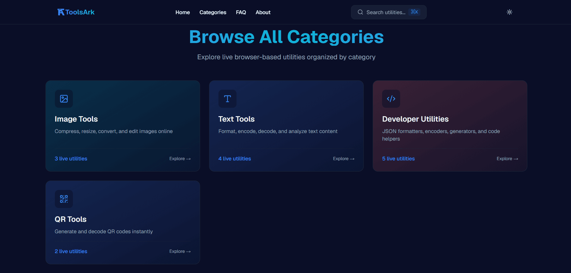 ToolsArk categories browsing page