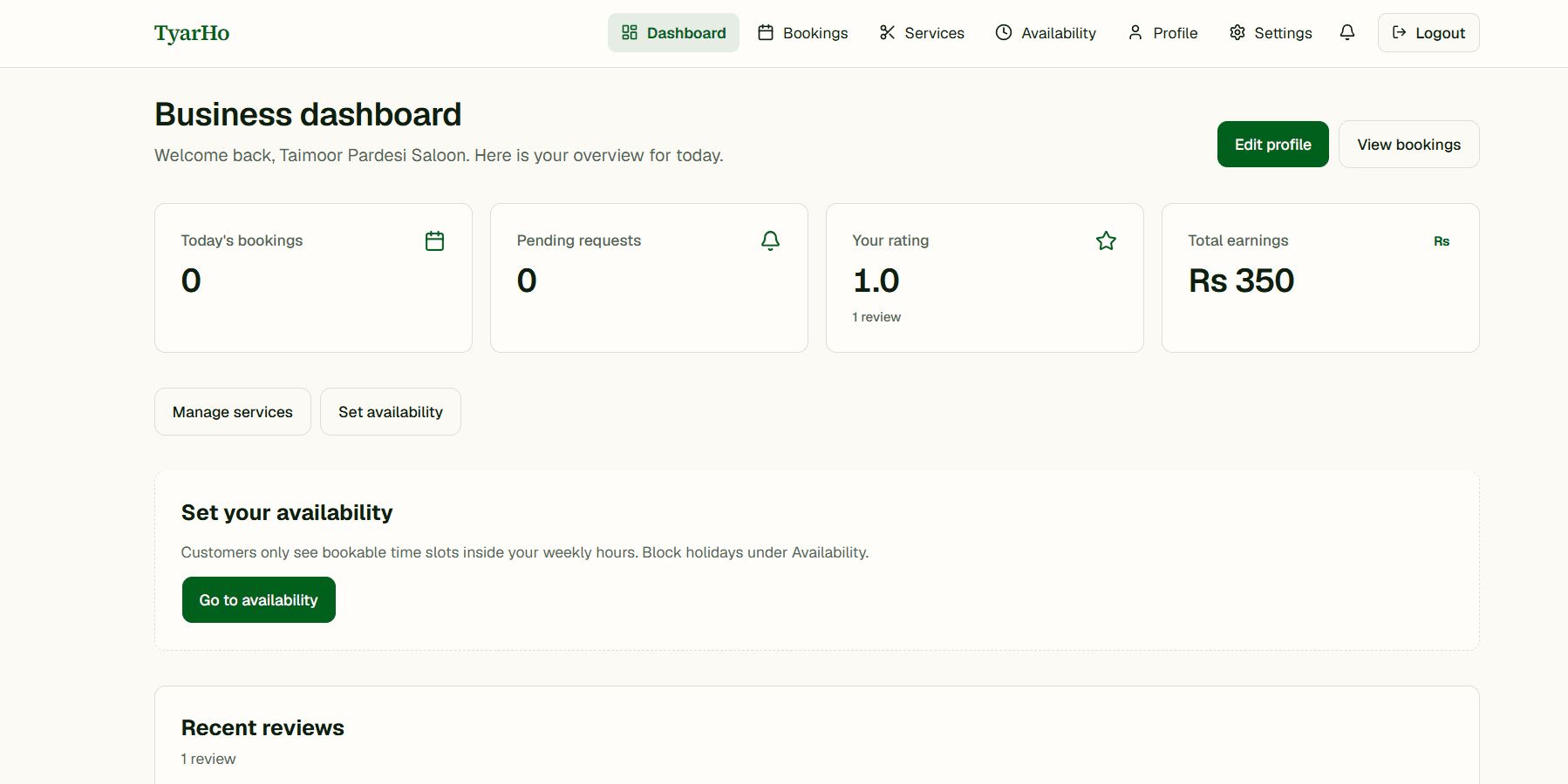 TyarHo stylist dashboard page